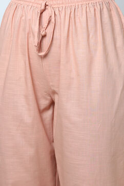 Peach Art Silk Straight Kurta Relaxed Pant Suit Set image number 1