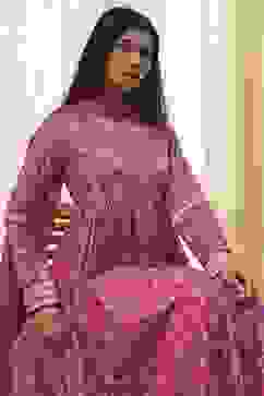 Onion Pink Cotton Printed Anarkali Suit Set image number 6