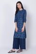 Denim Blue Cotton Straight Printed Kurta image number 3