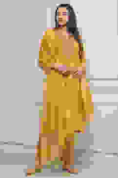 Mustard Yellow Dyed Embroidered Straight Suit Set image number 0