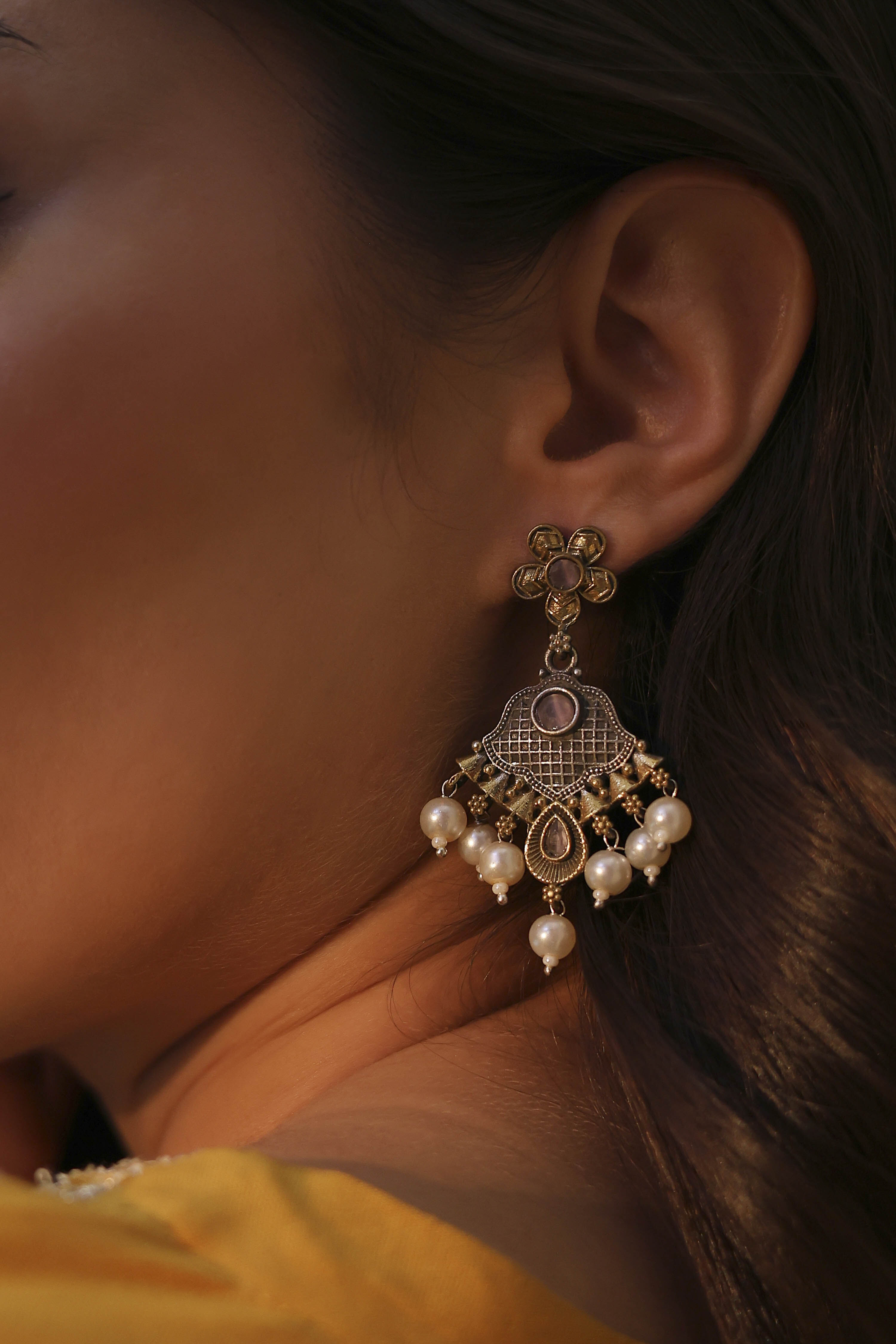 Oxidised Pink Earrings image number 1