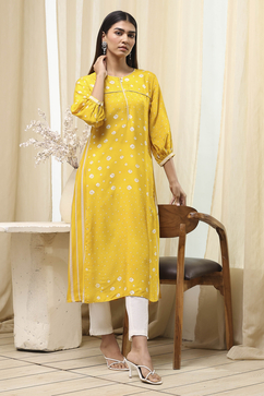 Mustard Yellow Modal Printed A-Line Kurta