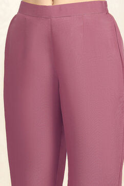 Mauve Linen Blend Digital Print Unstitched Suit Set image number 3