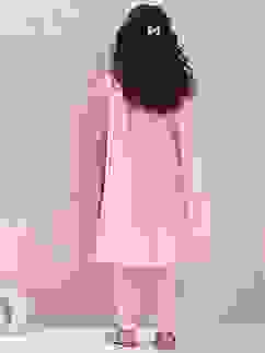 Pink Cotton Blend Flared Kurta Churidar Suit Set image number 5