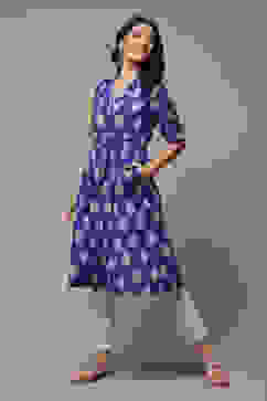 Blue Cotton Straight Yarndyed Dress image number 0