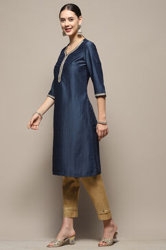 Blue Embellished Festive Straight Kurta image number 3