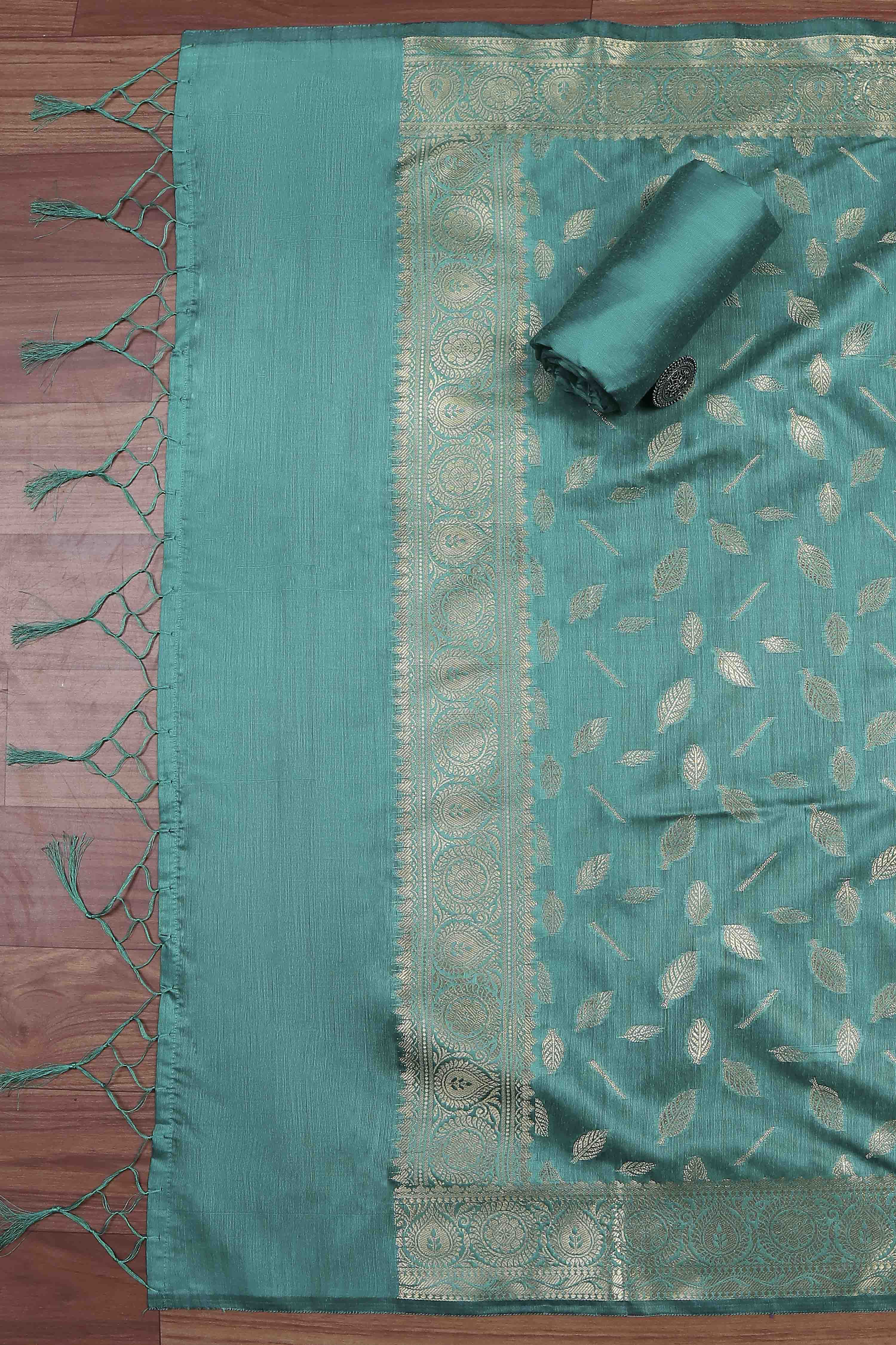 Mustard Banarasi Chanderi Banarasi Print Unstitched Suit Set image number 3