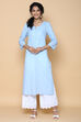 Ice Blue Cotton Embroidered Kurta image number 4