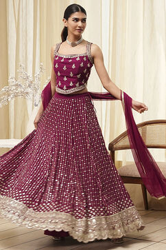 Burgundy Georgette Lehenga Set  image number 0
