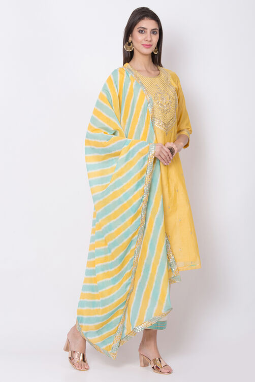 Yellow Art Silk Straight Kurta Palazzo Suit Set image number 0
