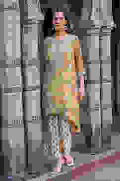 Mustard Polyester Blend Asymmetric Suit Set image number 5