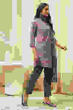 Grey & Pink Art Silk Straight Kurta Pant Suit Set image number 5