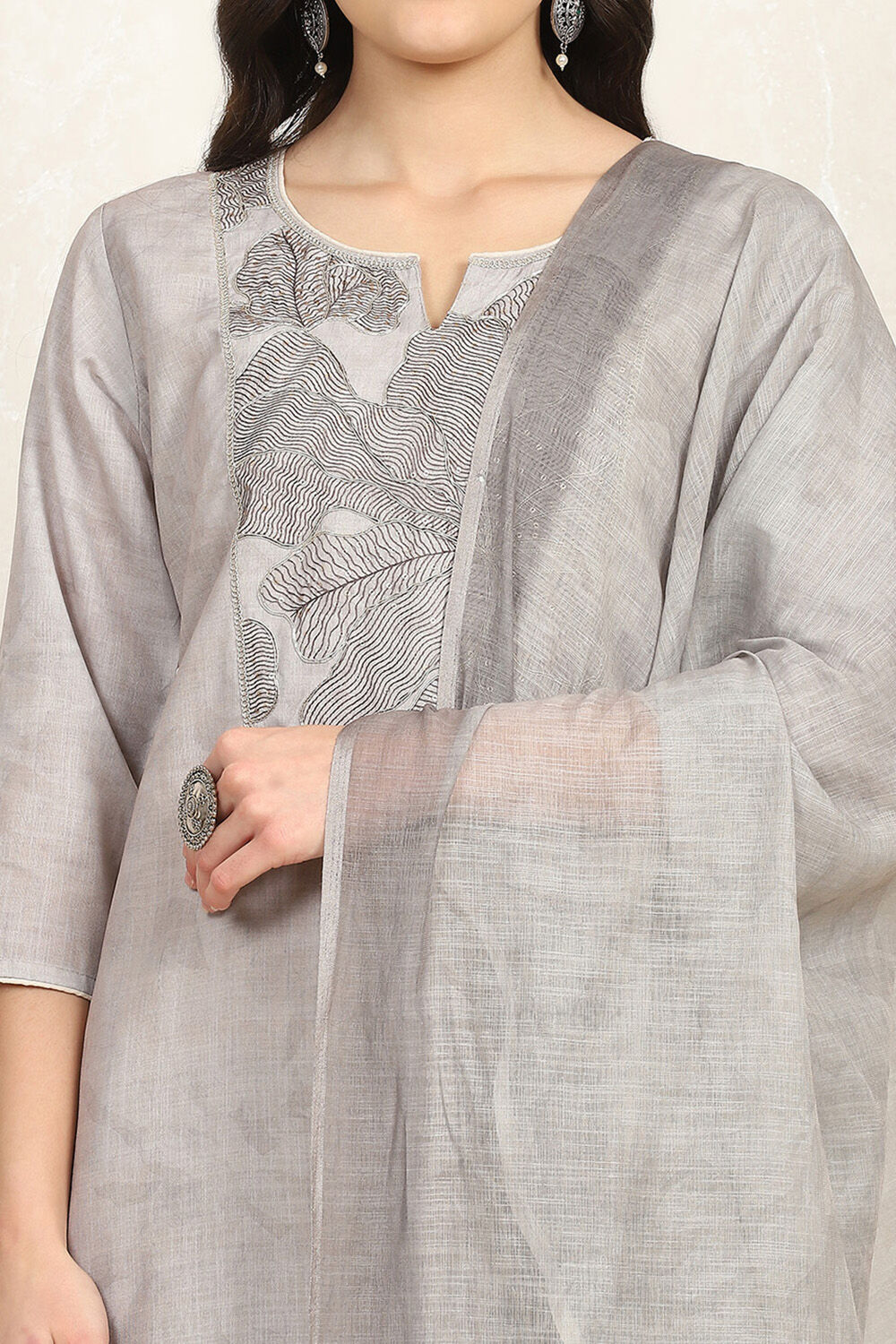 Gray Cotton Unstitched Suit Set image number 2