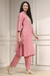 Pink Embroidered Straight Suit Set image number 5