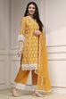 Ochre Yellow Chanderi Straight Suit Set image number 5