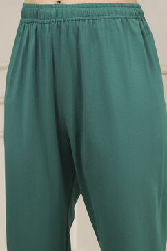 Teal Green Cotton Anarkali Printed Lehenga Set image number 2