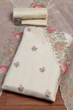 Beige Tissue Machine Embroidered Unstitched Suit Set image number 0