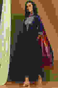 Purple Embroidered Kalidar Suit Set image number 3