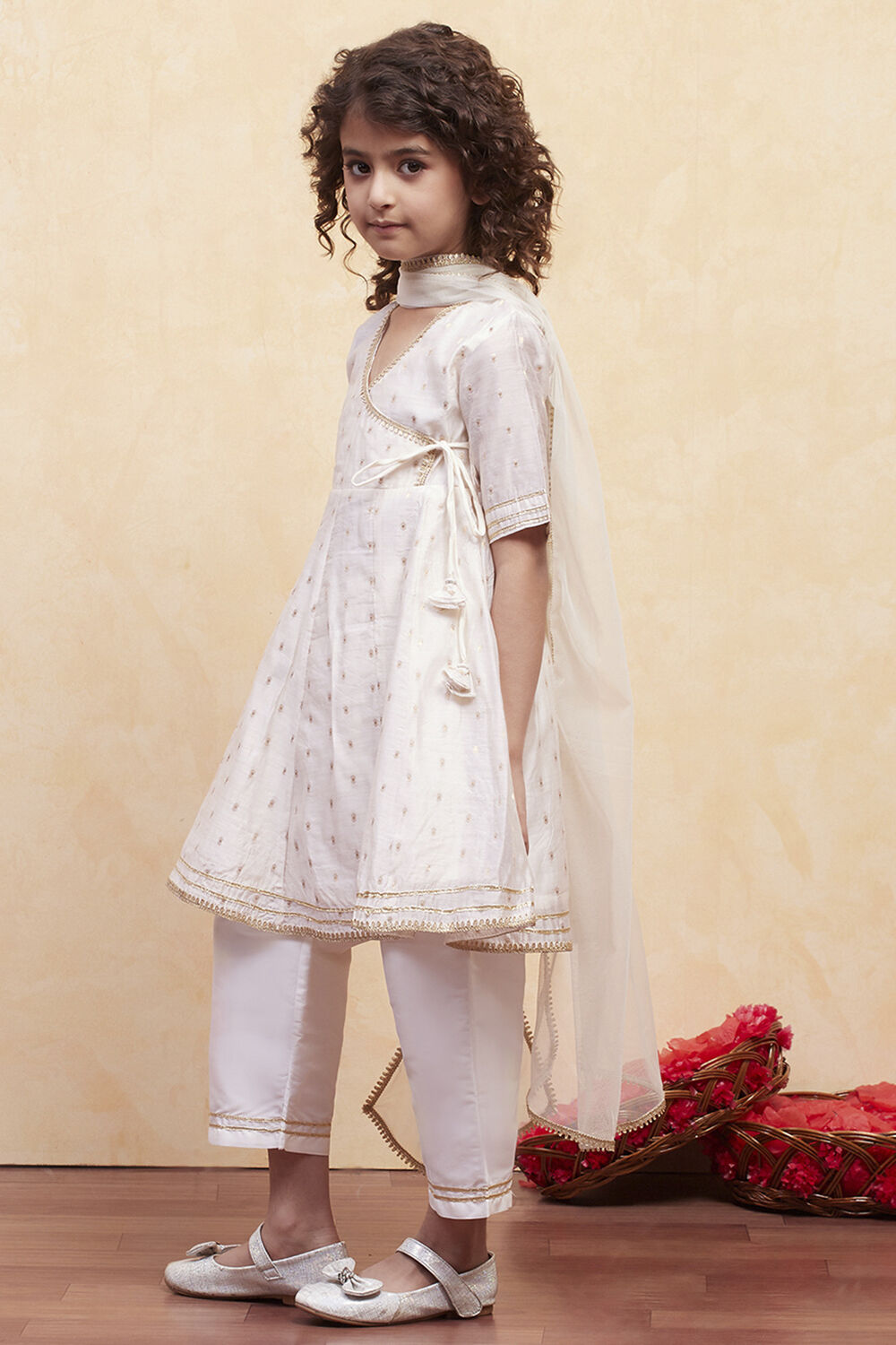 White Yarn Dyed Angrakha Anarkali Suit Set image number 3