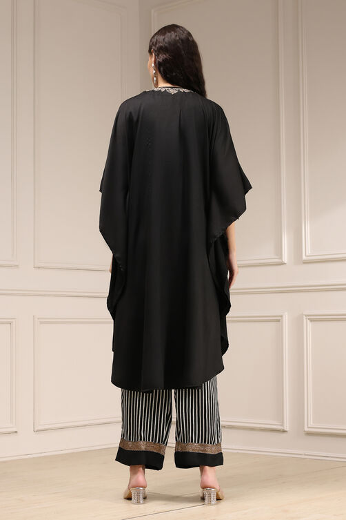 Black Modal Solid Kaftan Fusion Kurta Set image number 3