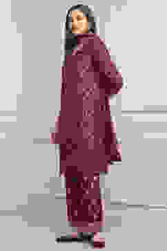 Green-Maroon Viscose Gathered Yarndyed Suit Set image number 3