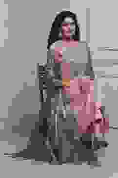 Blush Peach Cotton Tissue Embroidered Dyed Kalidar Suit Set image number 7