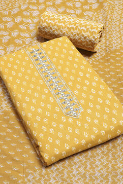 Mustard Cotton Blend Unstitched Suit Set image number 4