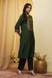 Green Viscose Blend Straight Kurta image number 3