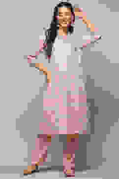 Pink Cotton Straight Kurta image number 5