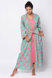 Teal And Pink Cotton Printed Sleepwear Robe image number 2