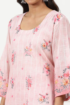 Pink Linen Floral Printed Unstitched Suit Set image number 1