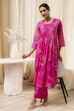 Pink Cotton Printed Pleated Kurta Set image number 0