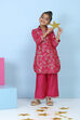 Red Poly Viscose Printed Straight Suit Set