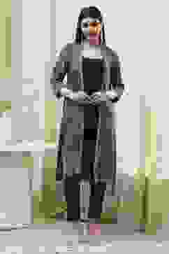 Indigo Poly Mettalic Front Open Yarndyed Shrug image number 5