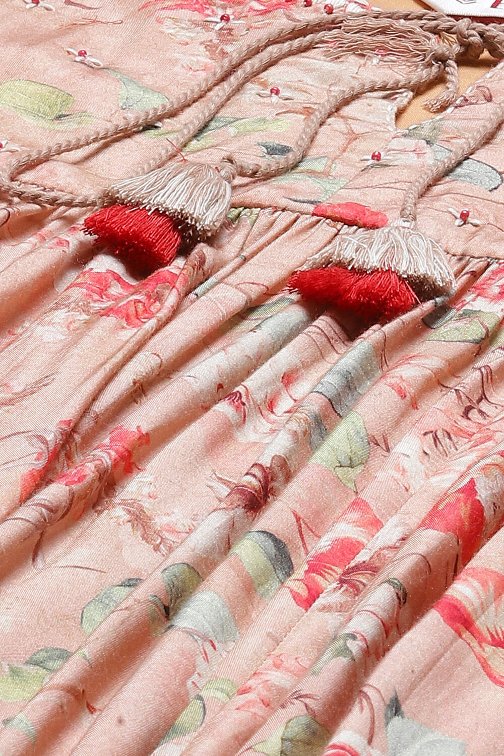 Dusky Peach Cotton Modal Flared Kurta Palazzo Suit Set image number 1