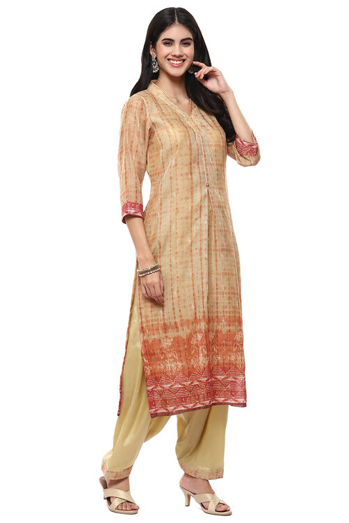 Mustard Chanderi Digital Print Unstitched Suit Set image number 6