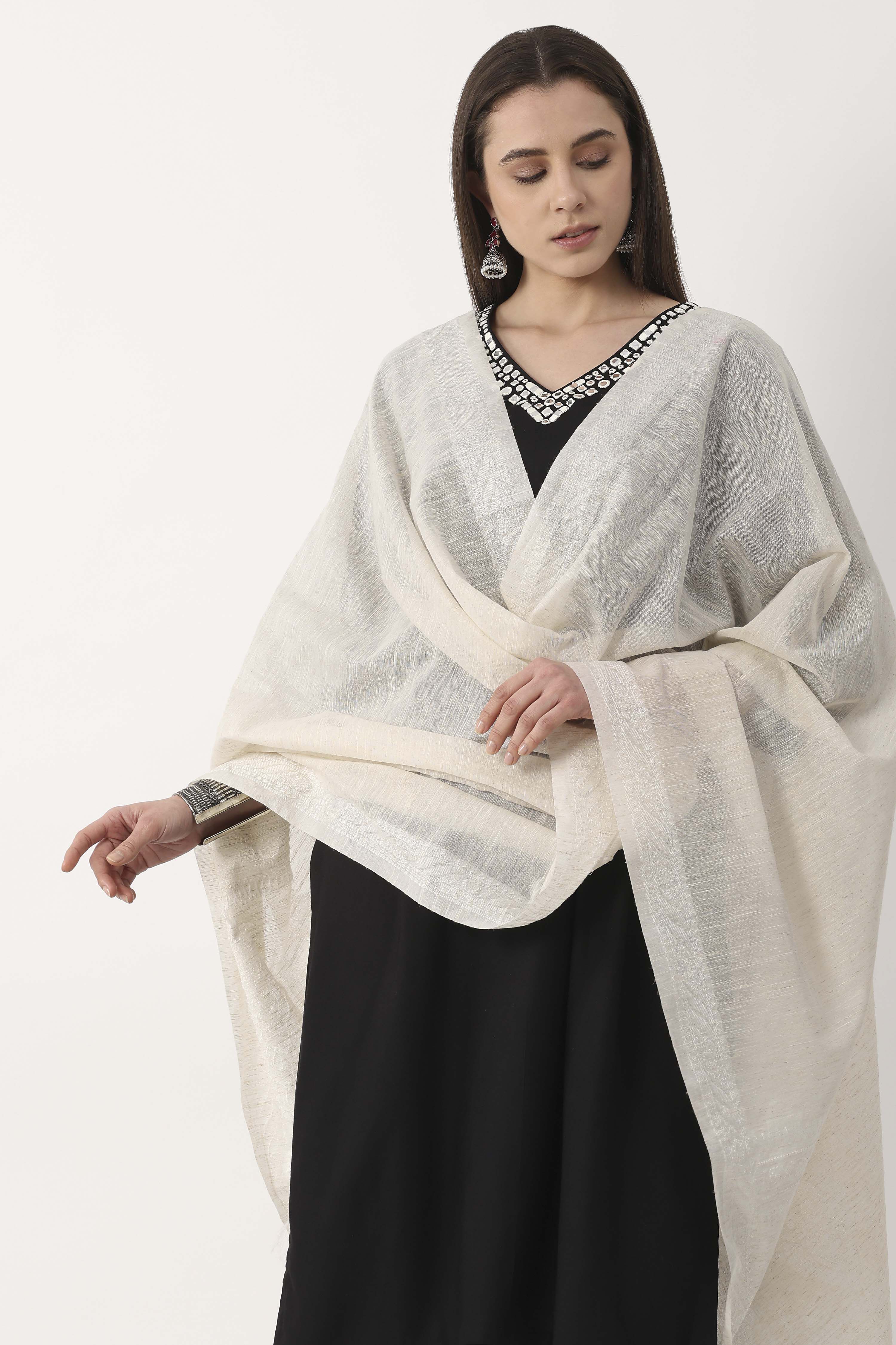Off White Poly Cotton Dupatta image number 1