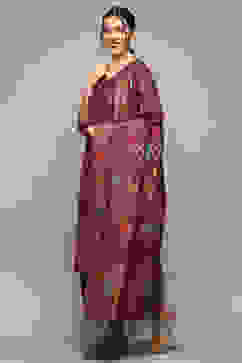 Wine Cotton Straight Yarndyed Kurta Palazzo Suit Set image number 4