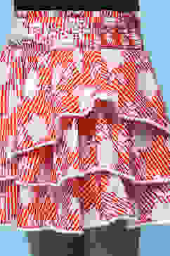 Red Printed Cambric Layered Skirt With Embroidered Waist image number 1