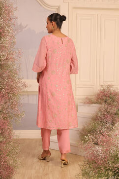 Pink Silk Embroidered Straight Suit Set image number 4