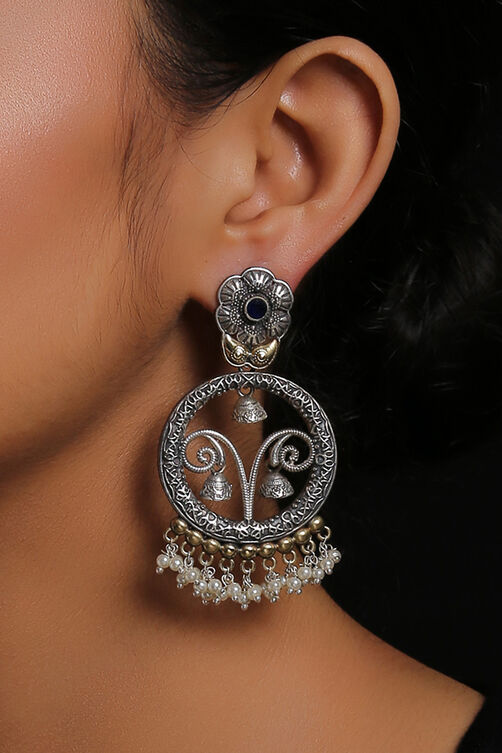 Blue Oxidised Silver Danglers image number 0