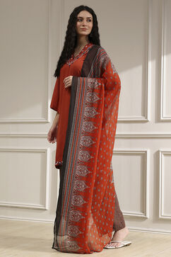 Orange Viscose Straight Solid Suit Set image number 3