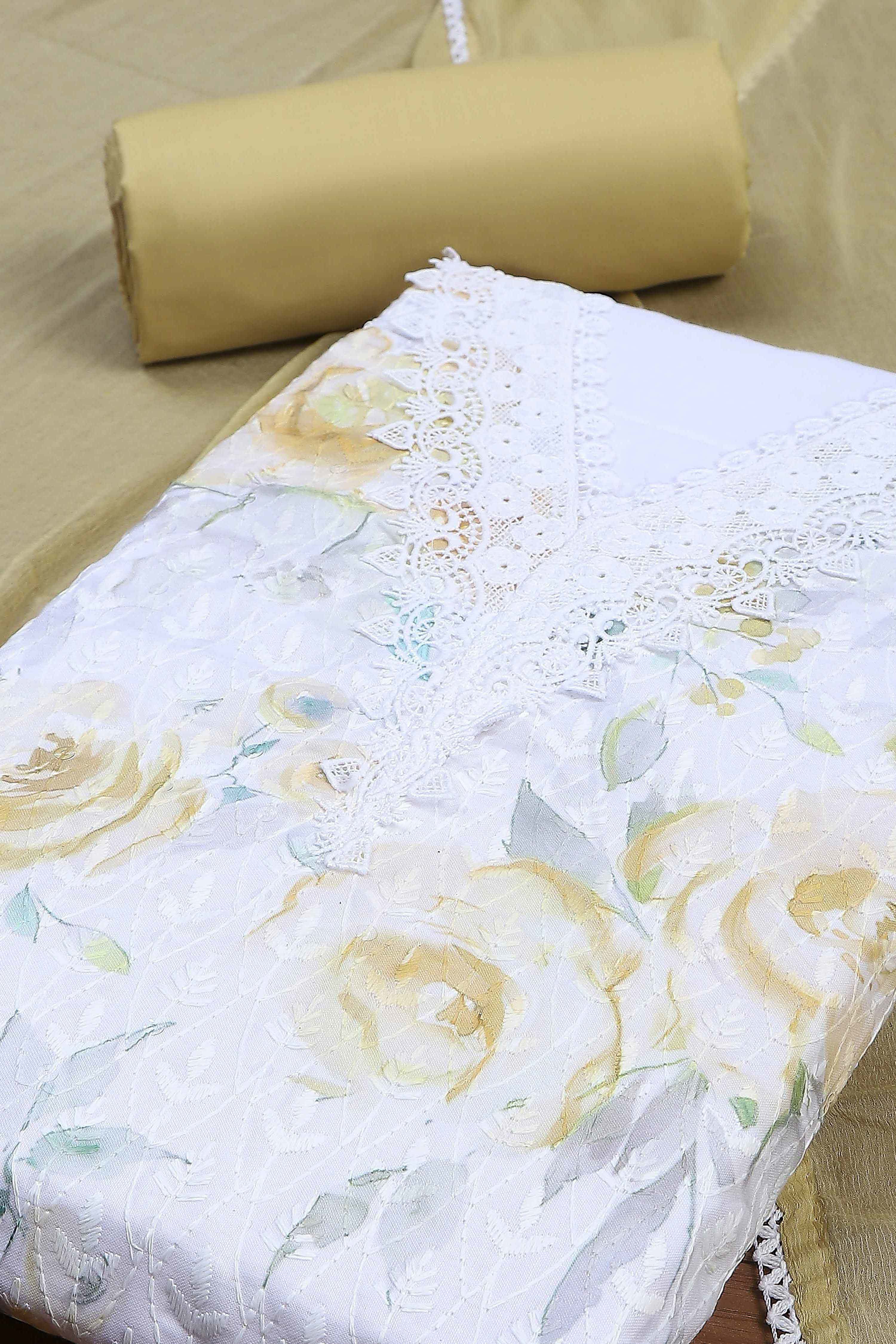 Ochre Cotton Rajasthani Print Unstitched Suit Set image number 1