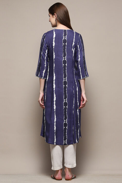 Indigo Rayon Straight Printed Kurta image number 3