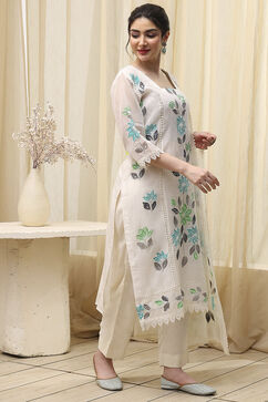 White Flex Hand Painted Unstitched Suit Set image number 7