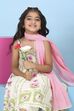 Off White & Green Cotton Floral Printed Anarkali Suit Set image number 8