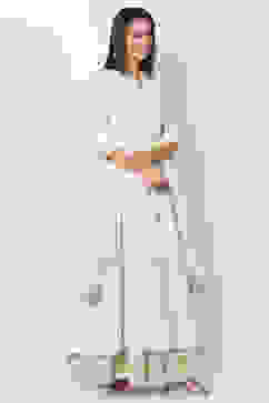 Off White Voile Flared Suit set image number 2