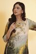 Beige Rayon Slub Straight Kurta Pants Set image number 1