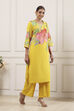 Yellow Cotton Floral Printed Straight Kurta Set image number 5