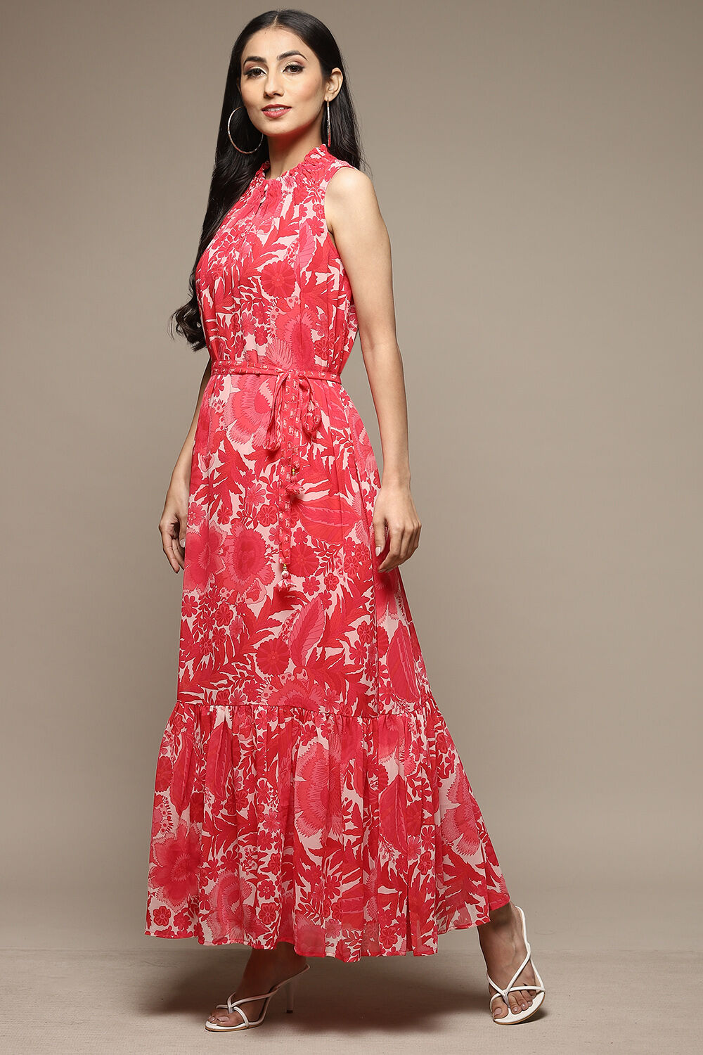 Coral Cotton Blend Tiered Dress image number 3